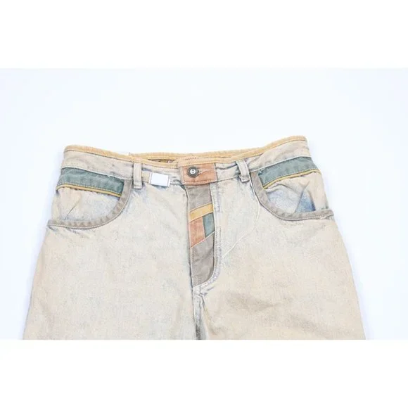 NOS Vtg 90s Streetwear Mens 31x34 Stonewashed Rainbow Baggy Fit Flip Cuff Jeans